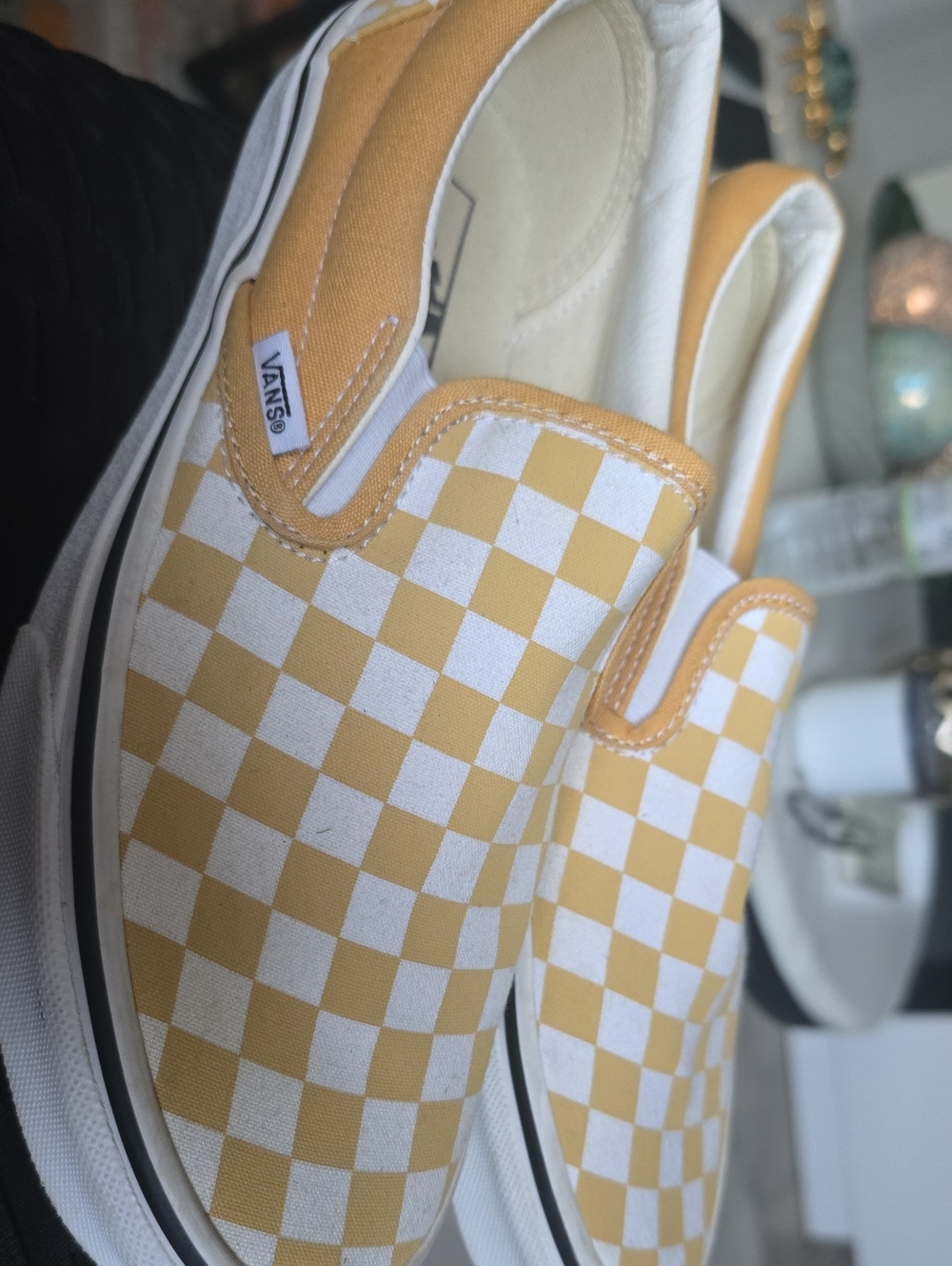 Vans Yellow and White Checkerboard Slip-On Sneakers - Picture 4 of 16